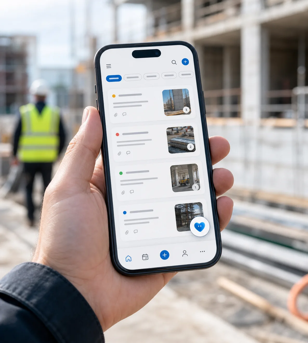 Person holding a smartphone with Mark preparing a site visit.